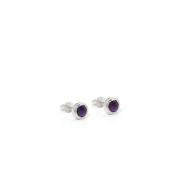 Birthstone Stud Earrings February: Amethyst And Silver, 2 of 4