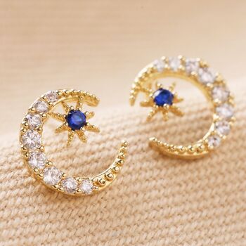 Crystal Moon Stud Earrings In Gold Plating, 3 of 5