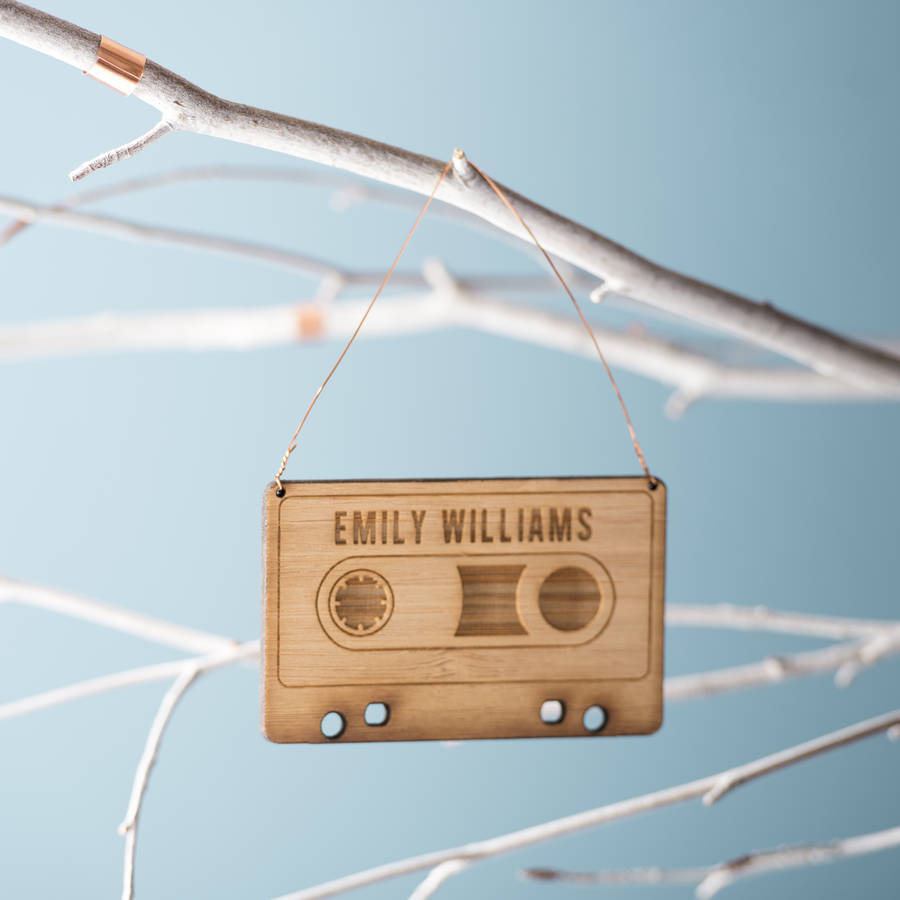 bamboo personalised cassette tape christmas decoration by oakdene