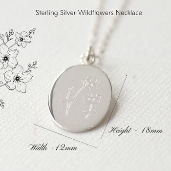 Personalised Wildflowers Engraved Sterling Silver Necklace – Custom Floral Pendant Gift For Her, 6 of 12