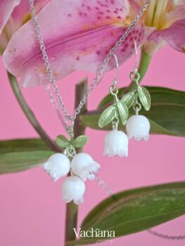 Sterling Silver White Lilly Of The Valley Jewelry Set, 6 of 10