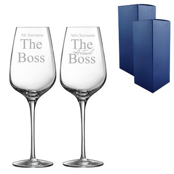 Personalised The Boss Wine Glasses For Couple, 2 of 6