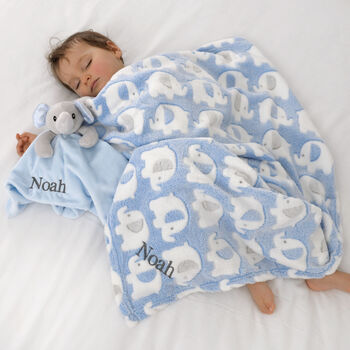 Personalised Blue Elephant Blanket, Comforter And Towel, 6 of 9