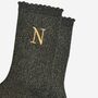 Women's Glitter Socks Black Gold Initial 'N', thumbnail 3 of 5