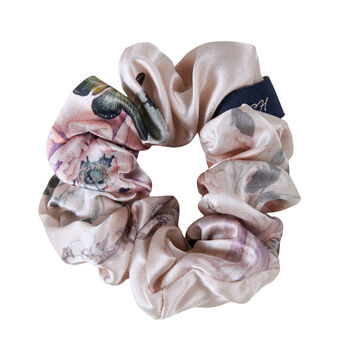 Silk Scrunchie Hair Scrunchie Ponytail Holder Hairband Mulberry Silk Satin Midi Luxurious Pink Floral Hair Tie, 3 of 5