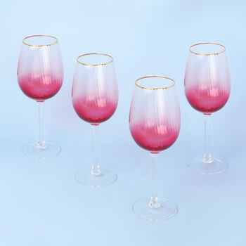 G Decor Set Of Four Monroe Ribbed Ombre Wine Glasses, 4 of 8