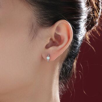 White Opal Cz Huggie Hoop Earrings In Sterling Silver, 3 of 8