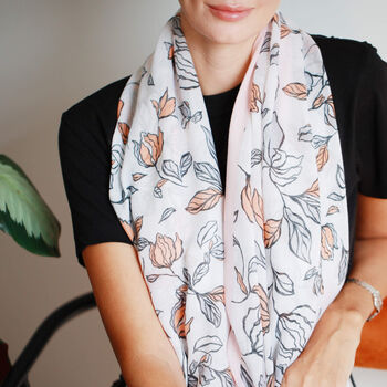 Pink Roses Black Outlined Print Scarf, 7 of 11