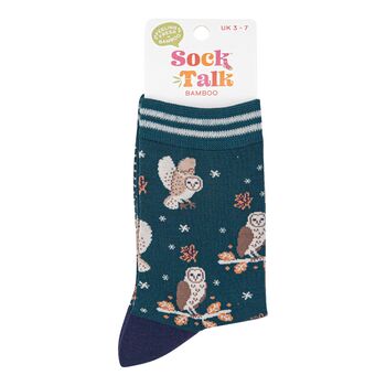 Barn Owls Women's Bamboo Socks Green, 4 of 5