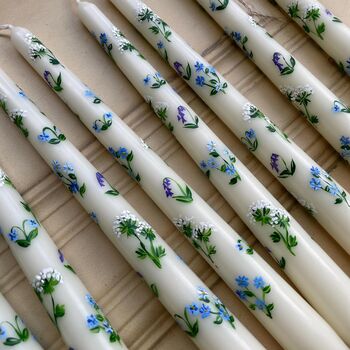 Hand Painted Bluebell And Blues Candles, 3 of 3