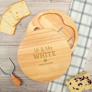 Personalised First Christmas Mr And Mrs Cheese Board, 2 of 7