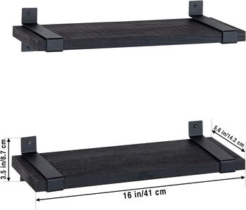 Set Of Two Black Solid Wood Wall Storage Shelves, 5 of 12