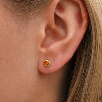 7mm Gold Plated Sterling Silver Citrine Cz Stud Earrings, 2 of 6