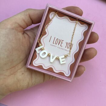 Personalised Valentines Shell Bead 'Love' Necklace With Gold Finish, 3 of 5