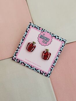 Bell Pepper Glitter Resin Studs / Veggie Lover Gift / Cute Statement Jewellery / Fun Accessories, 4 of 5