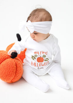 Baby's 'My First Halloween' Embroidered Personalised Babygro Sleepsuit, 2 of 4