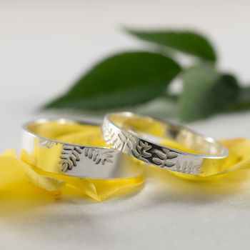 Botanical Wedding Bands In 9ct White Recycled Gold, 2 of 8
