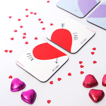 Personalised Love Heart Coasters Pair, 2 of 7