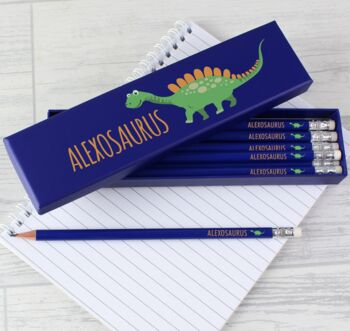 Personalised Dinosaur Box Blue Pencils, 4 of 4