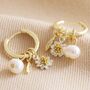 Daisy, Pearl And Feather Hoop Earrings In Gold Plating, thumbnail 4 of 7