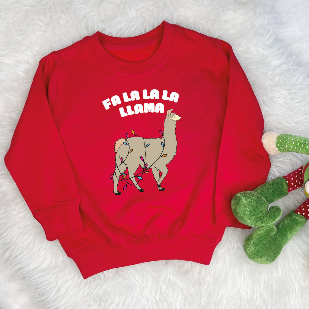 Fa La La La Llama Kids Christmas Sweatshirt By Lovetree Design