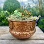A Floral Embossed Vintage Style Copper Planter With Brass Ring Handles, thumbnail 2 of 11