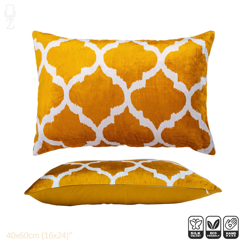 Orange Ethnic Silk Ikat Velvet Cushion Cover 40x60cm By