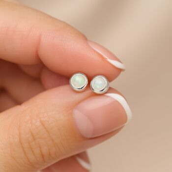 Sterling Silver White Opal Mini Stud Earrings, 3 of 10