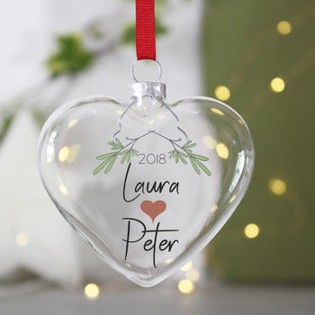 Personalised Mistletoe Christmas Bauble For Couples, 8 of 11