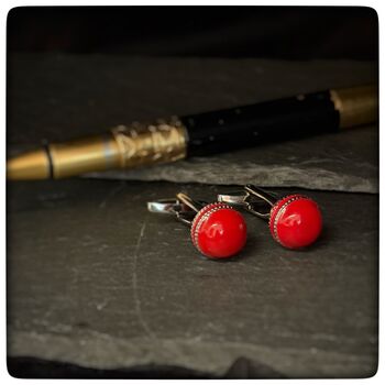 Personalised Red Cricket Ball Cufflinks, 2 of 10
