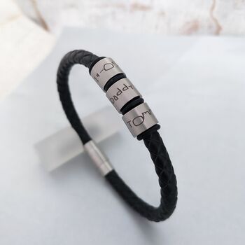 Mens Leather Bracelet With Kids Names, 2 of 4