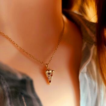 Crystal Pizza Slice Pendant Necklace In 16k Gold, 3 of 5