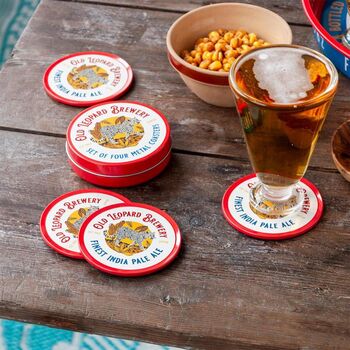 Old Leopard Brewery Set Of Four Metal Coasters, 2 of 5