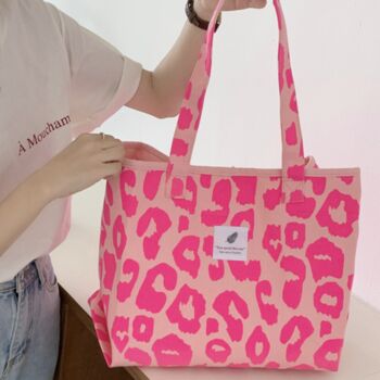 Pink Leopard Print Shoulder Bag, Summer Large Beach Bag, 2 of 5