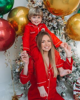 Personalised Matching Red Christmas Pyjama For Mum And Child, 7 of 10