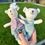 Tiny Linen Girl Bear With Flower, thumbnail 2 of 4