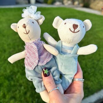 Tiny Linen Girl Bear With Flower, 2 of 4