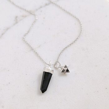 The En Pointe Black Tourmaline Gemstone Necklace, Silver, 4 of 10