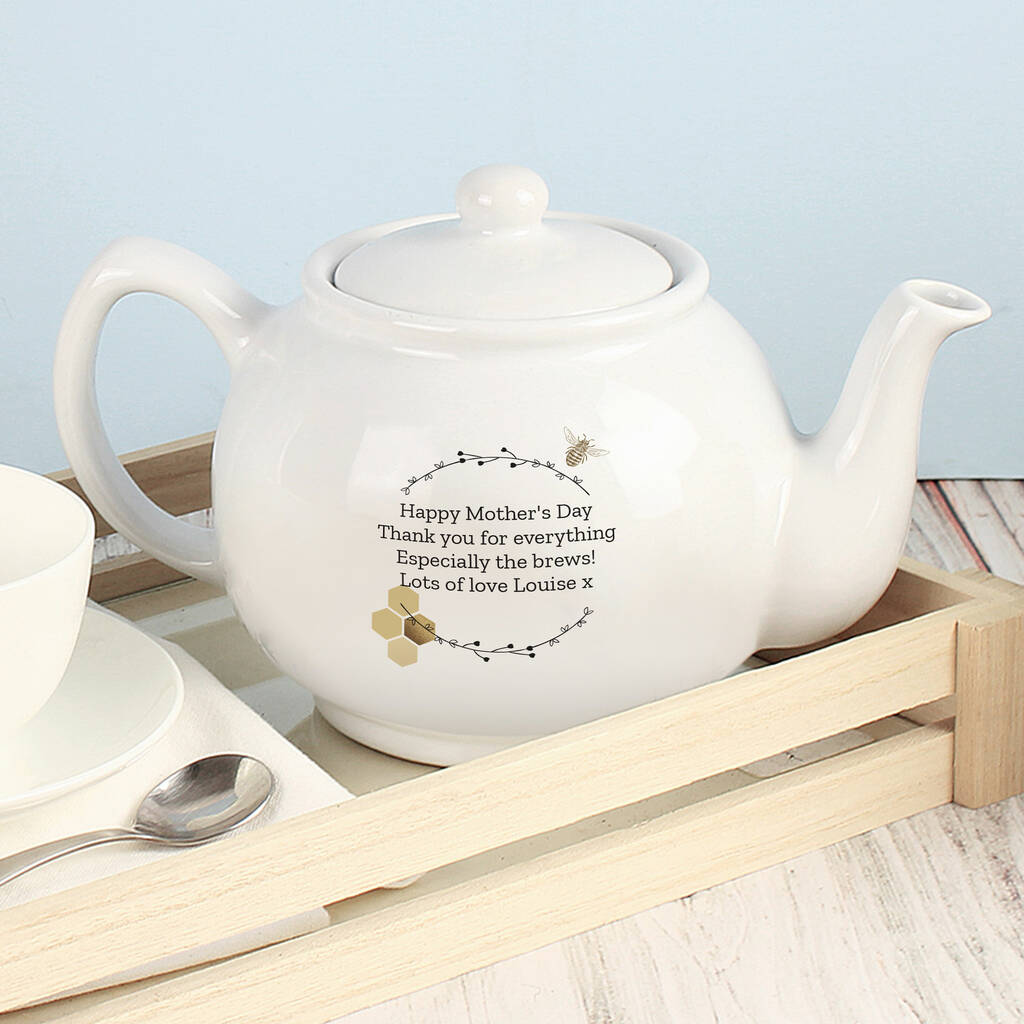 Personalised White Fine Stoneware Teapot Gift By Bella Personalised