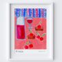 Ginja Table Scene Art Print Portuguese Sour Cherry Liqueur Watercolour Pastel Poster, thumbnail 3 of 4