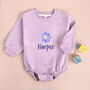 Personalised Mauve Sweatshirt Romper With Flower, thumbnail 6 of 6