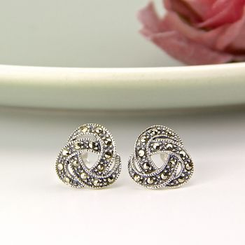 Marcasite Sterling Silver Knot Earrings, 3 of 11