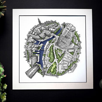 The Leeds Waterfront Globe Hand Drawn Map Print, 2 of 5