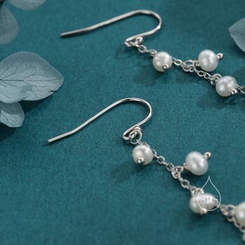 Sterling Silver Natural Freshwater Pearl Cluster Drop Dangle Earrings, 7 of 11