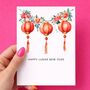 Happy Lunar New Year Card Lantern Design, thumbnail 1 of 5