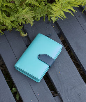 Turquoise Multi Colour Leather Purse Wallet Rfid, 2 of 10