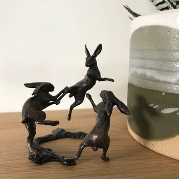 Miniature Bronze Dancing Hares Sculpture 8th Bronze, 6 of 11