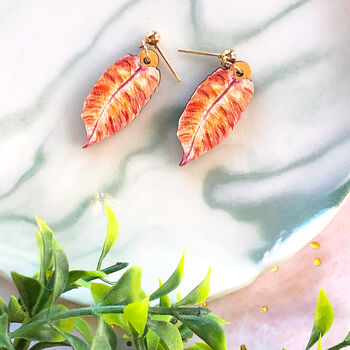 Philodendron Orange Earrings, Orange Leaf Earrings, 2 of 12