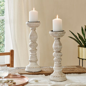 White Distressed Wooden Candlestick, 2 of 7