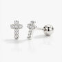 Women's Sterling Silver Tiny Pave Cross Stud Earrings, thumbnail 1 of 4